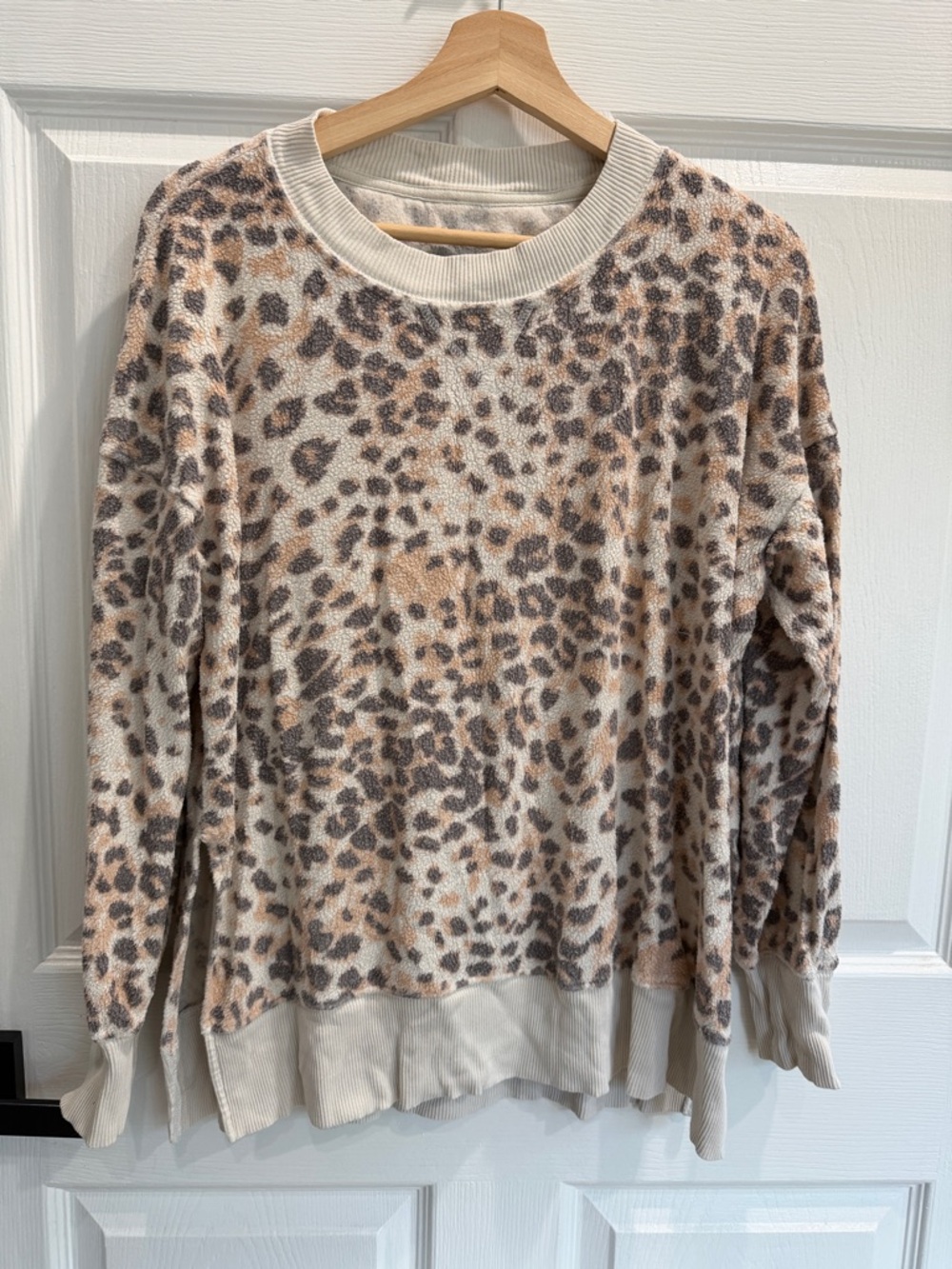 aerie Beige Leopard Print Cozy Sweatshirt - Picture 2 of 3